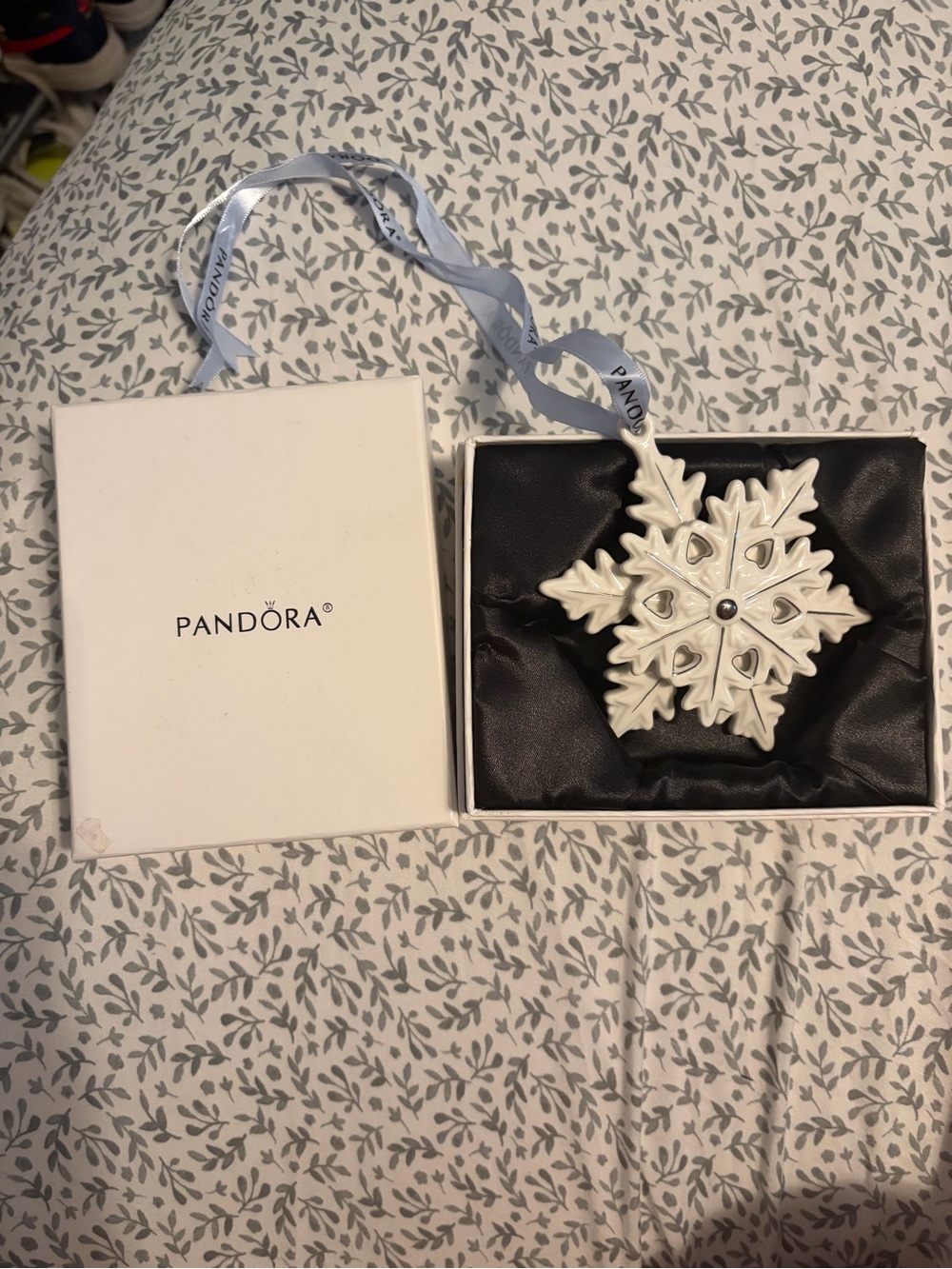 Pandora White Snowflake Hanging Ornament with Branded Ribbon